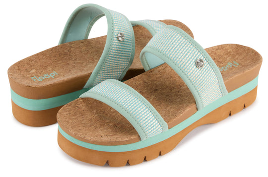 Women's Ribbed Knit Wedge Slide - Green banner