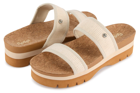 Women's Ribbed Knit Wedge Slide - Bone banner